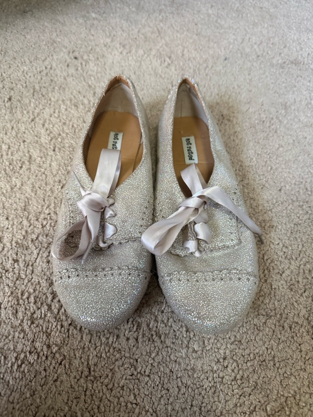 Not Rated Glitter Lace-Up Flats in Light Pink